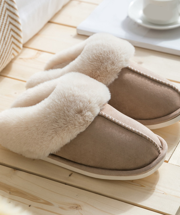 Stone Faux Suede Fur Slippers