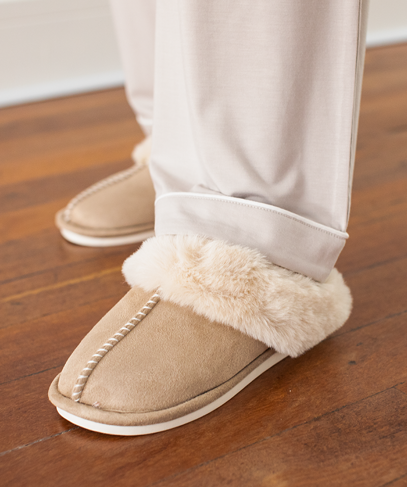 Stone Faux Suede Fur Slippers