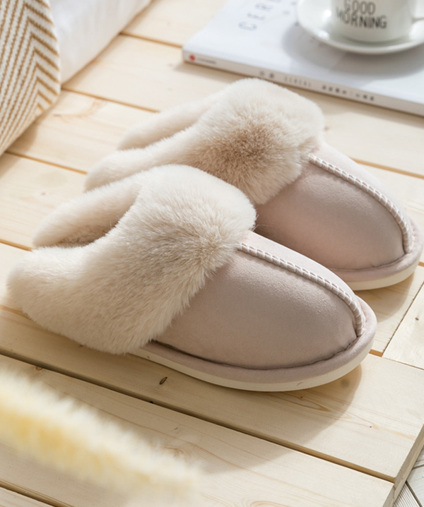Ivory Fur Faux Suede Slippers